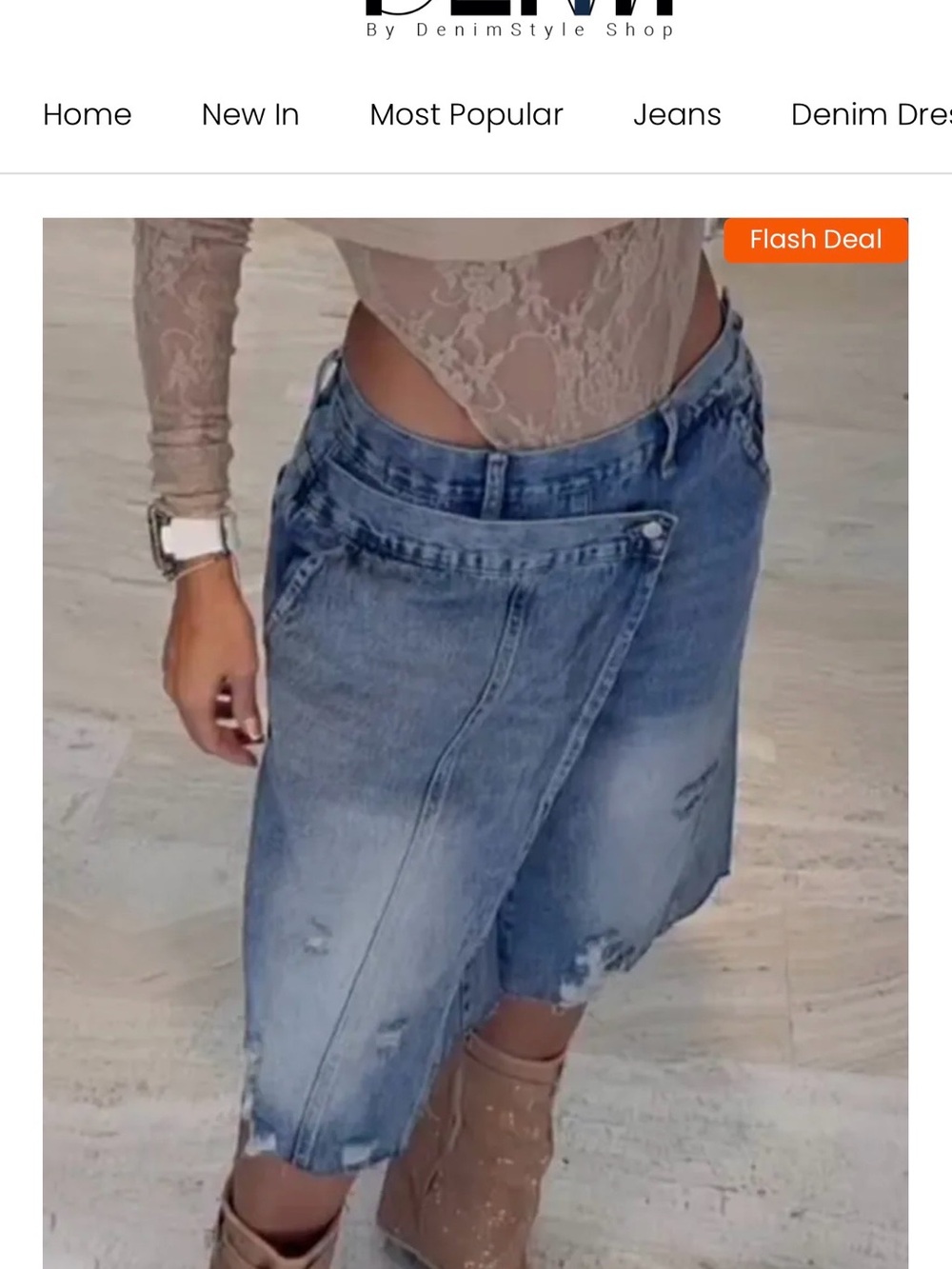 Light Blue Distressed Denim Skirt